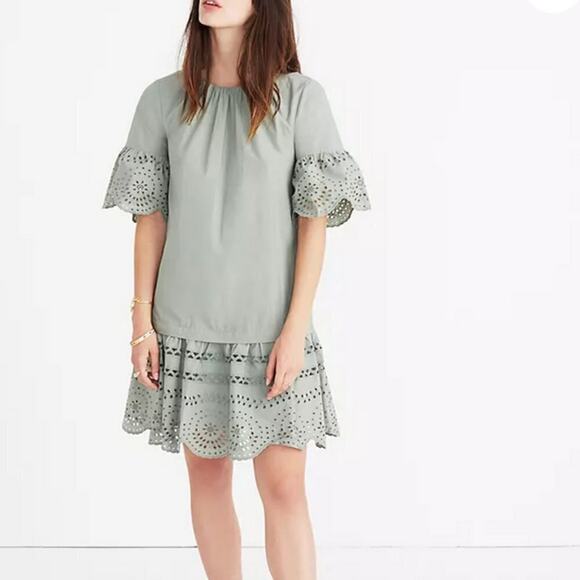 Madewell Dresses & Skirts - Madewell Eyelet Drop-Waist Dress light green sz S